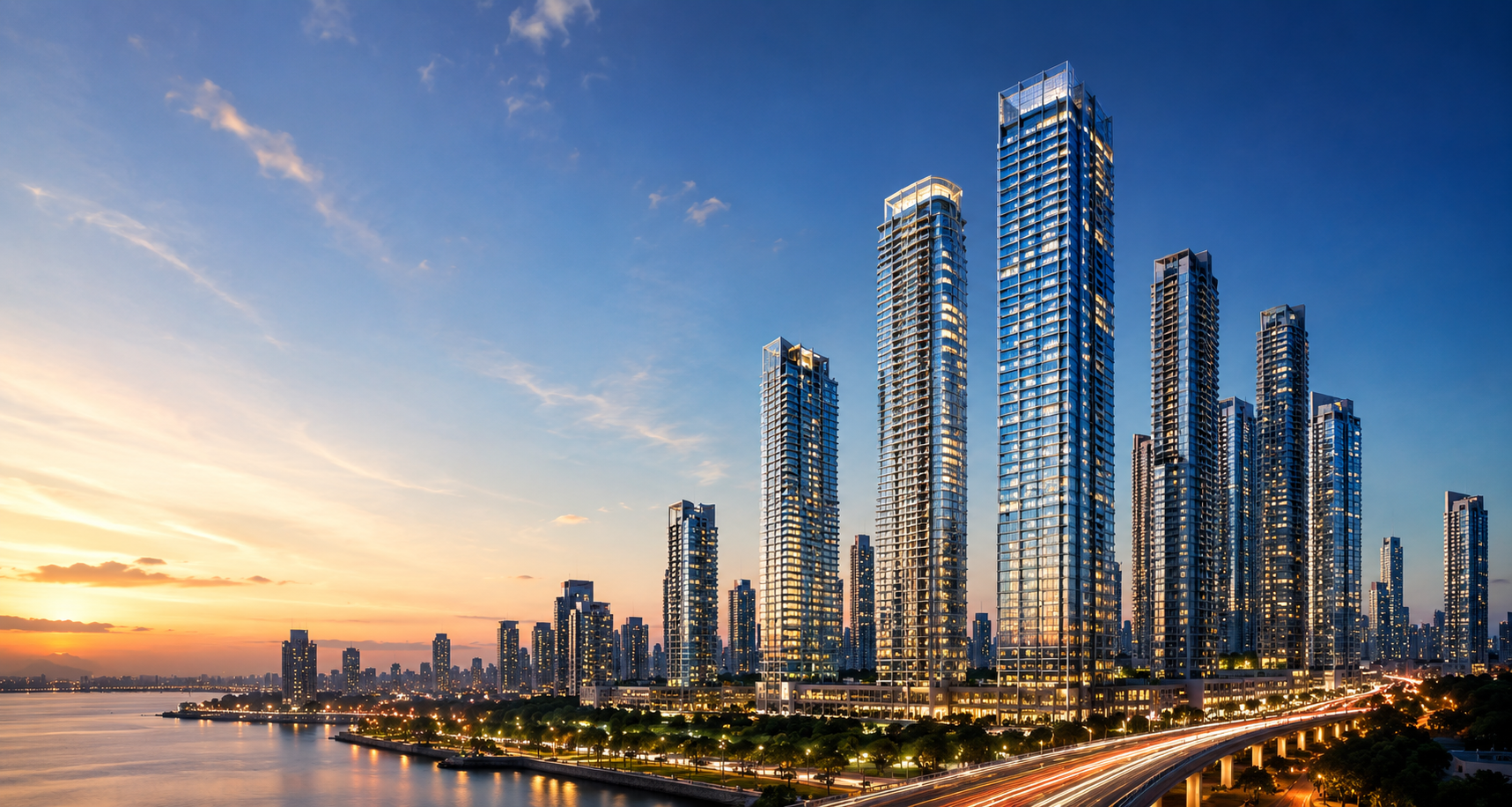 Mumbai skyline with Western Line railway tracks